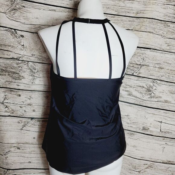 SWIM BY CACIQUE TANKINI SWIM TOP pink black size 14 built in bra Paisley print - Picture 3 of 5